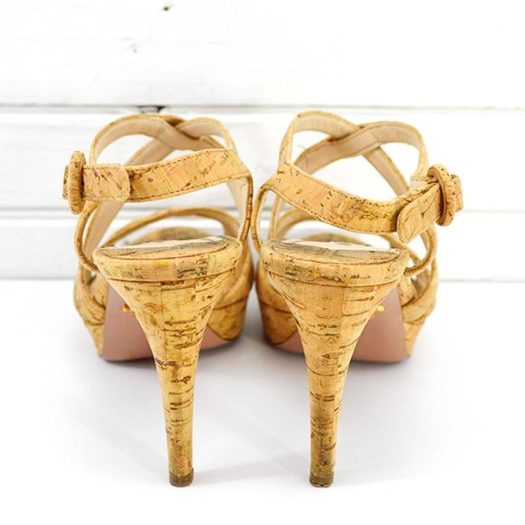 Prada peep toe platform pump heels blush women Prada Cork Platform Pump #147-51